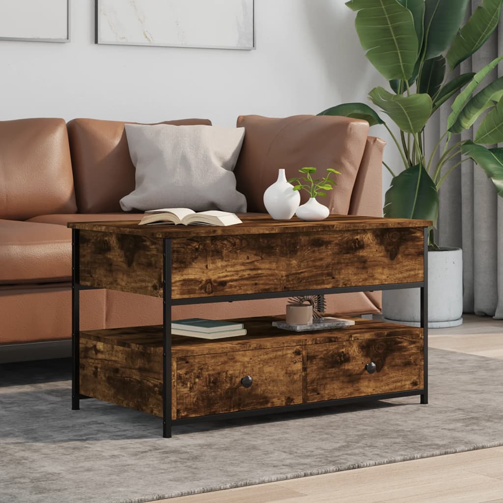 vidaXL Table basse chêne marron 70x50x50 cm bois d'ingénierie et métal
