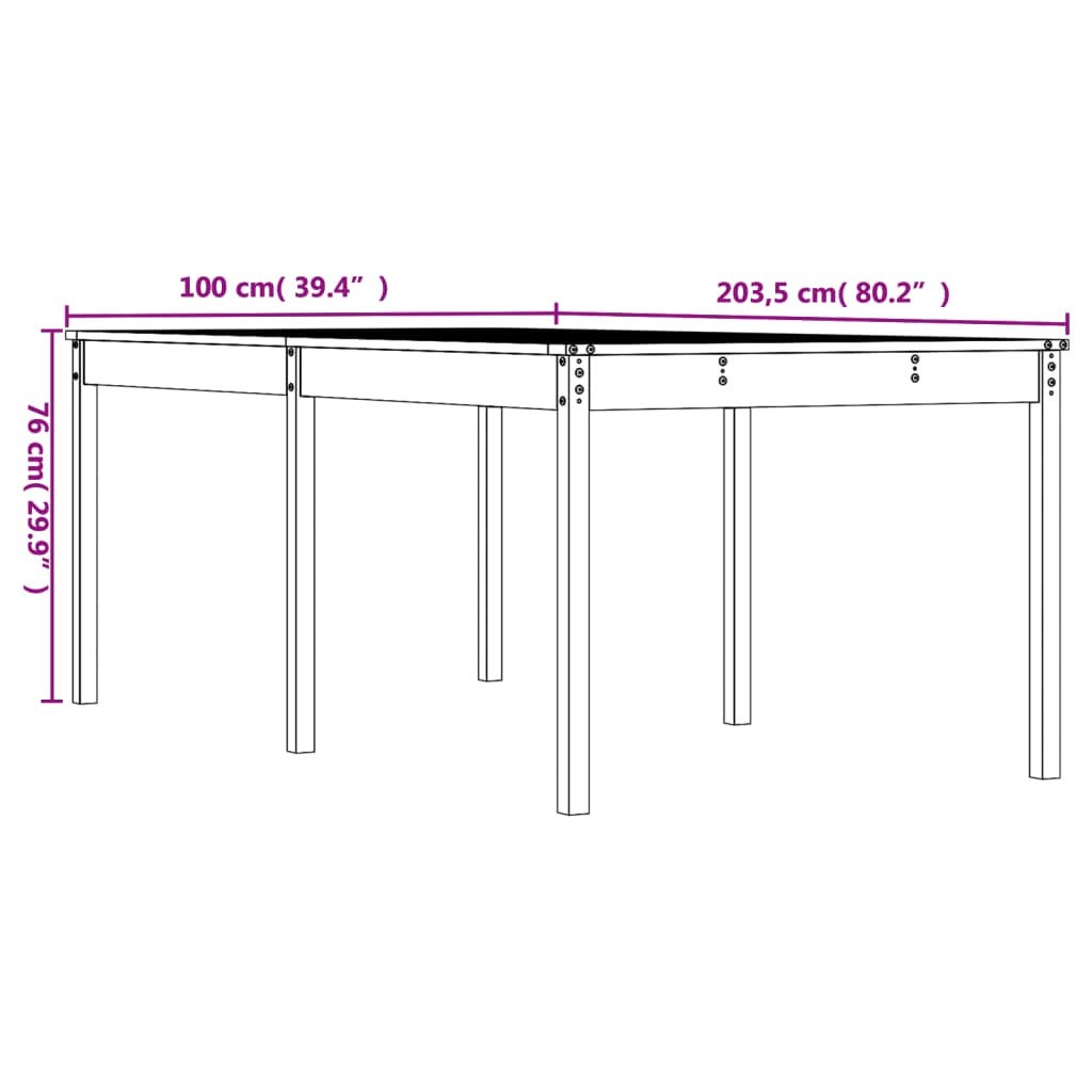 vidaXL Table de jardin 203,5x100x76 cm bois massif de pin