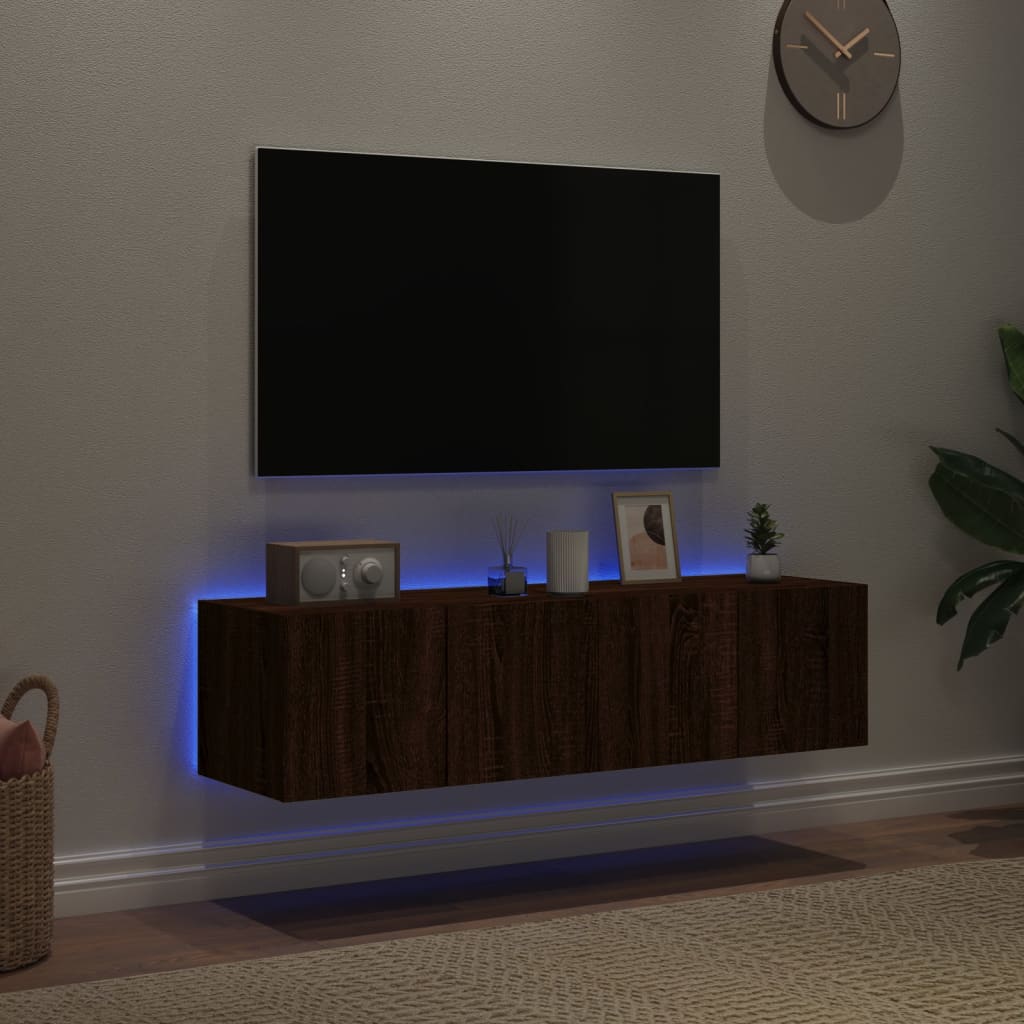 vidaXL Meubles TV muraux lumières LED 2 pcs chêne marron 60x35x31 cm