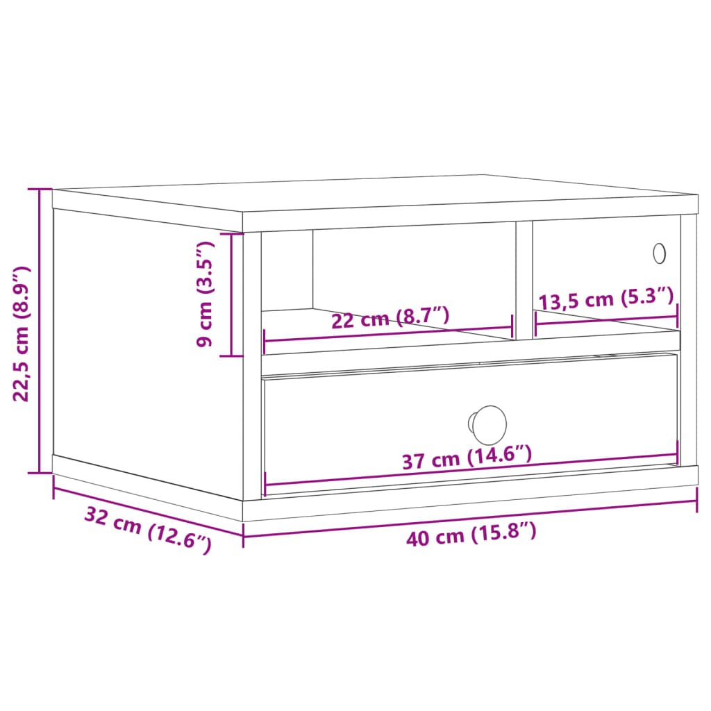 vidaXL Support d'imprimante chêne marron 40x32x22,5 cm bois ingénierie