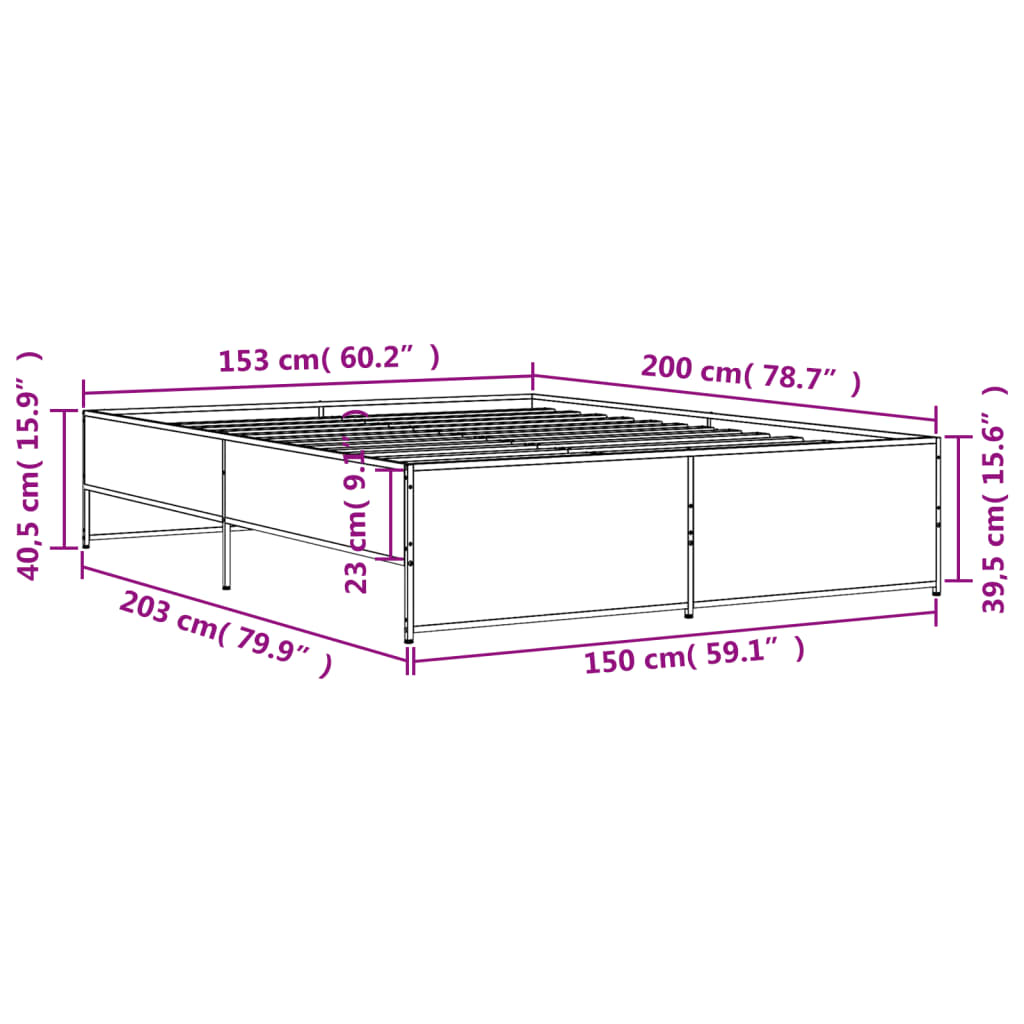 vidaXL Cadre de lit sans matelas chêne fumé 150x200 cm