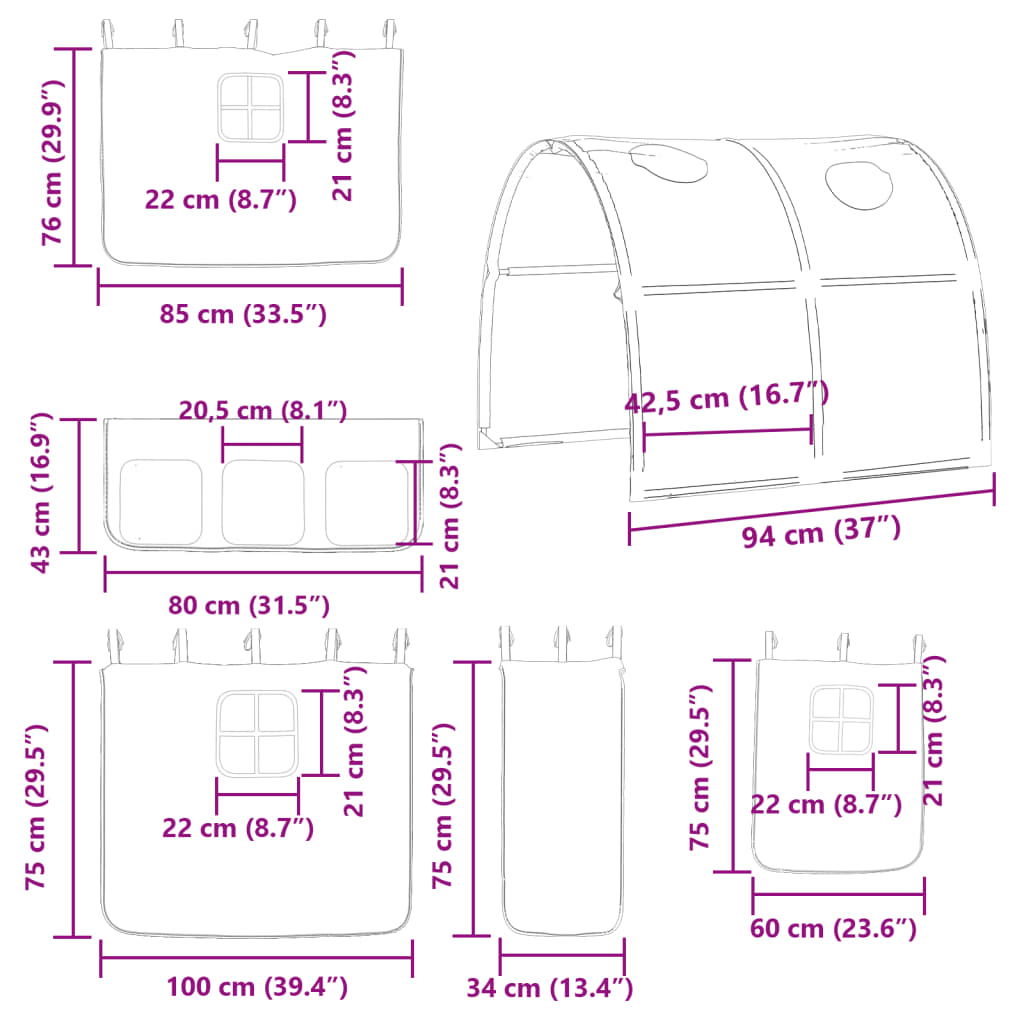 vidaXL Lit superposé avec rideaux rose 90x190 cm bois pin massif