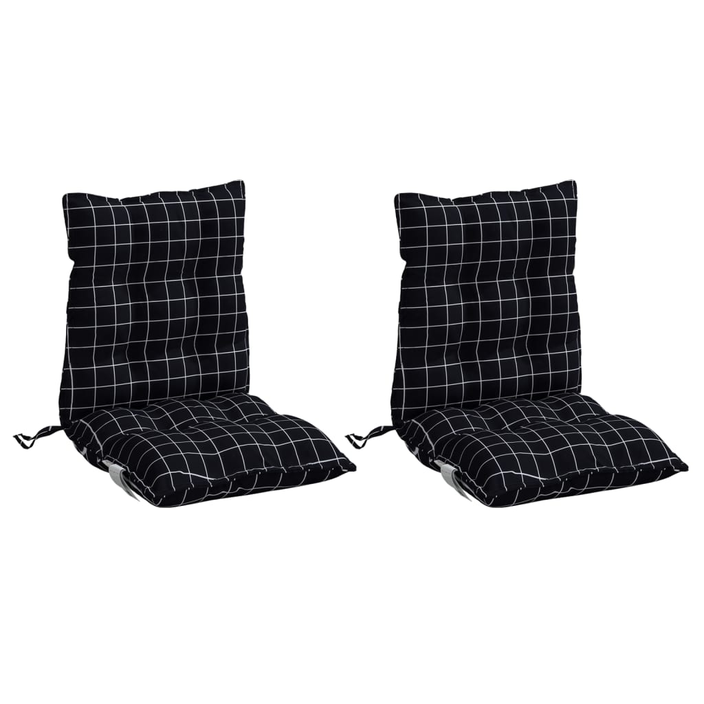 vidaXL Coussins de chaise à dossier bas lot de 2 motif à carreaux noir