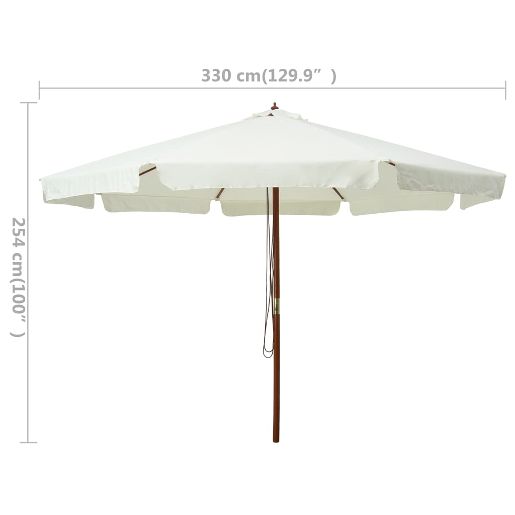 vidaXL Parasol avec mât en bois 330 cm Blanc sable