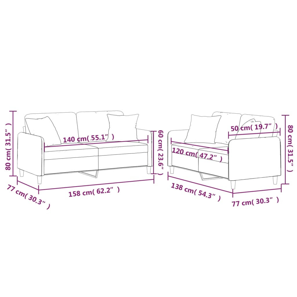 vidaXL Ensemble de canapés 2 pcs coussins gris foncé tissu