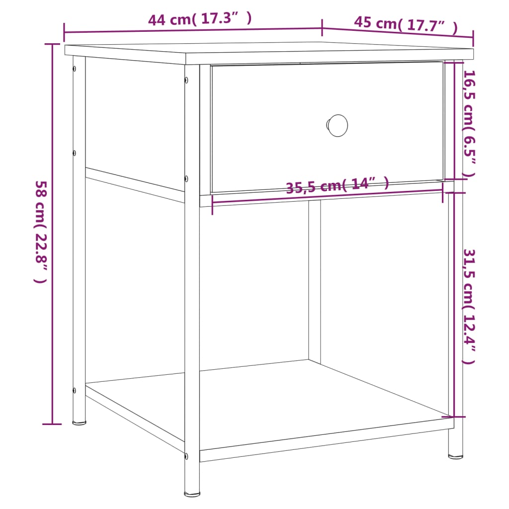 vidaXL Table de chevet noir 44x45x58 cm bois d’ingénierie