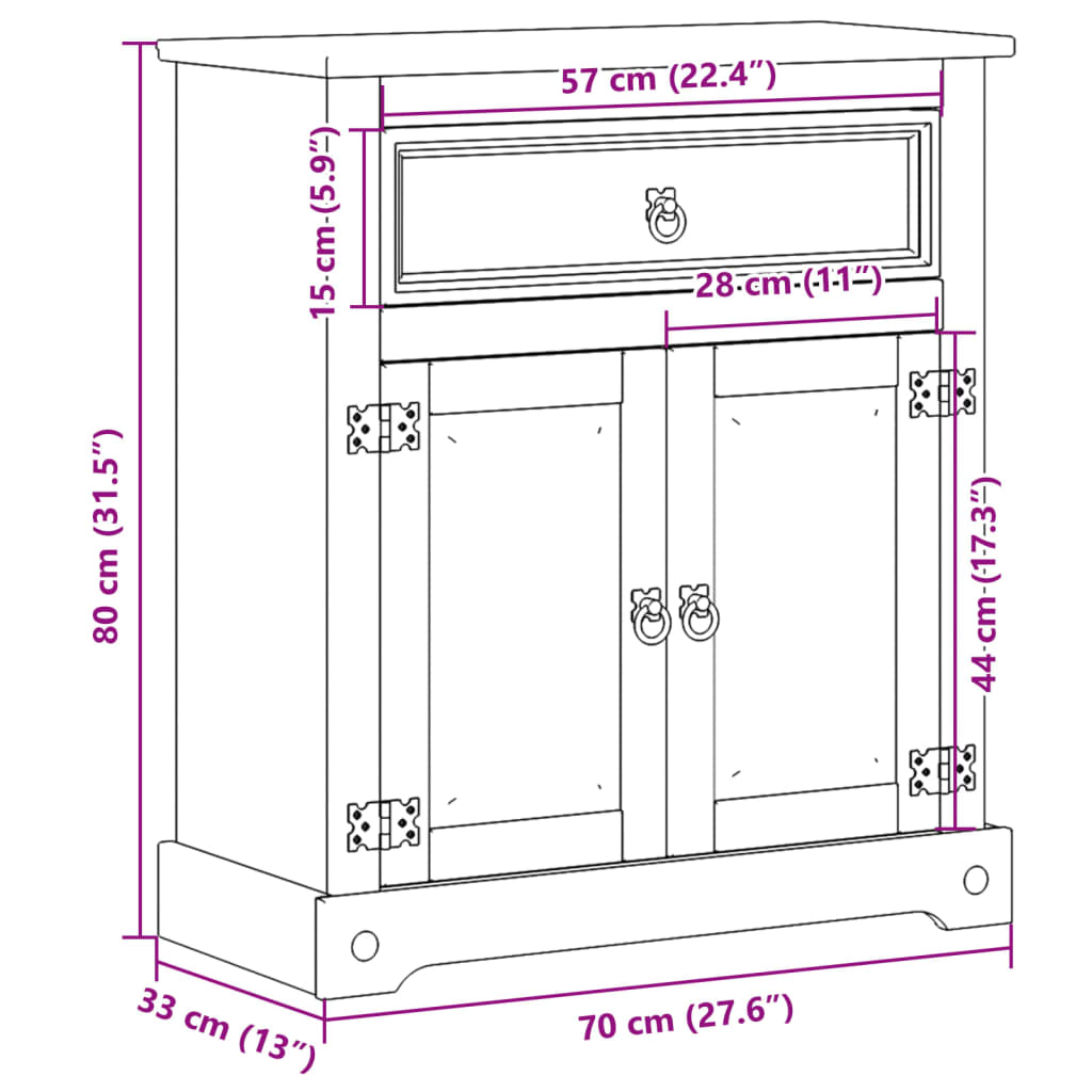 vidaXL Armoire de salle de bain Corona 70x33x80 cm bois de pin massif