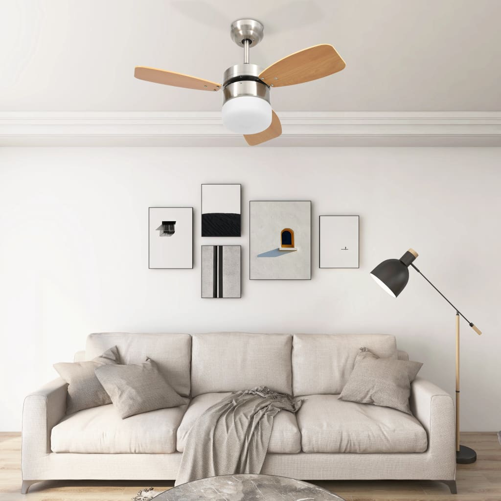 vidaXL Ventilateur de plafond lampe et télécommande 76 cm Marron clair