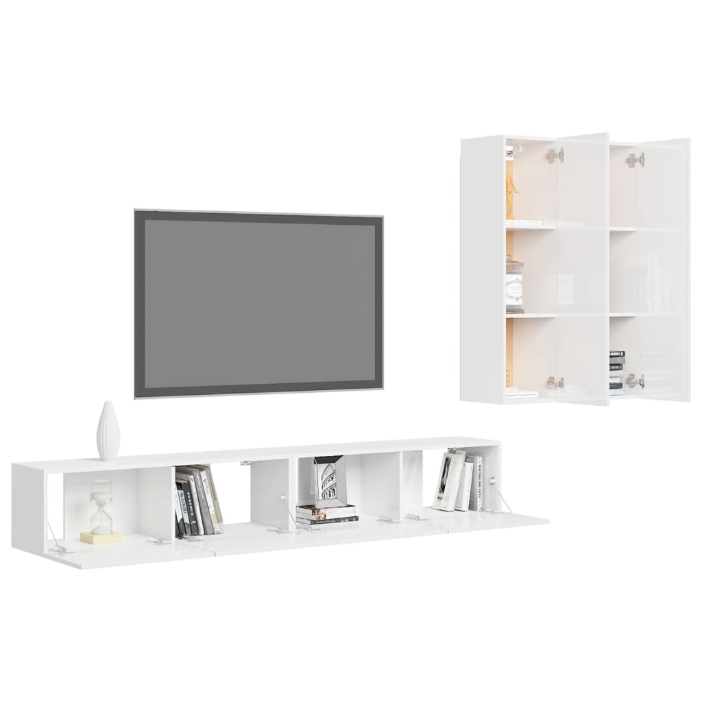 vidaXL Ensemble de meubles TV 4 pcs Blanc brillant Bois d'ingénierie