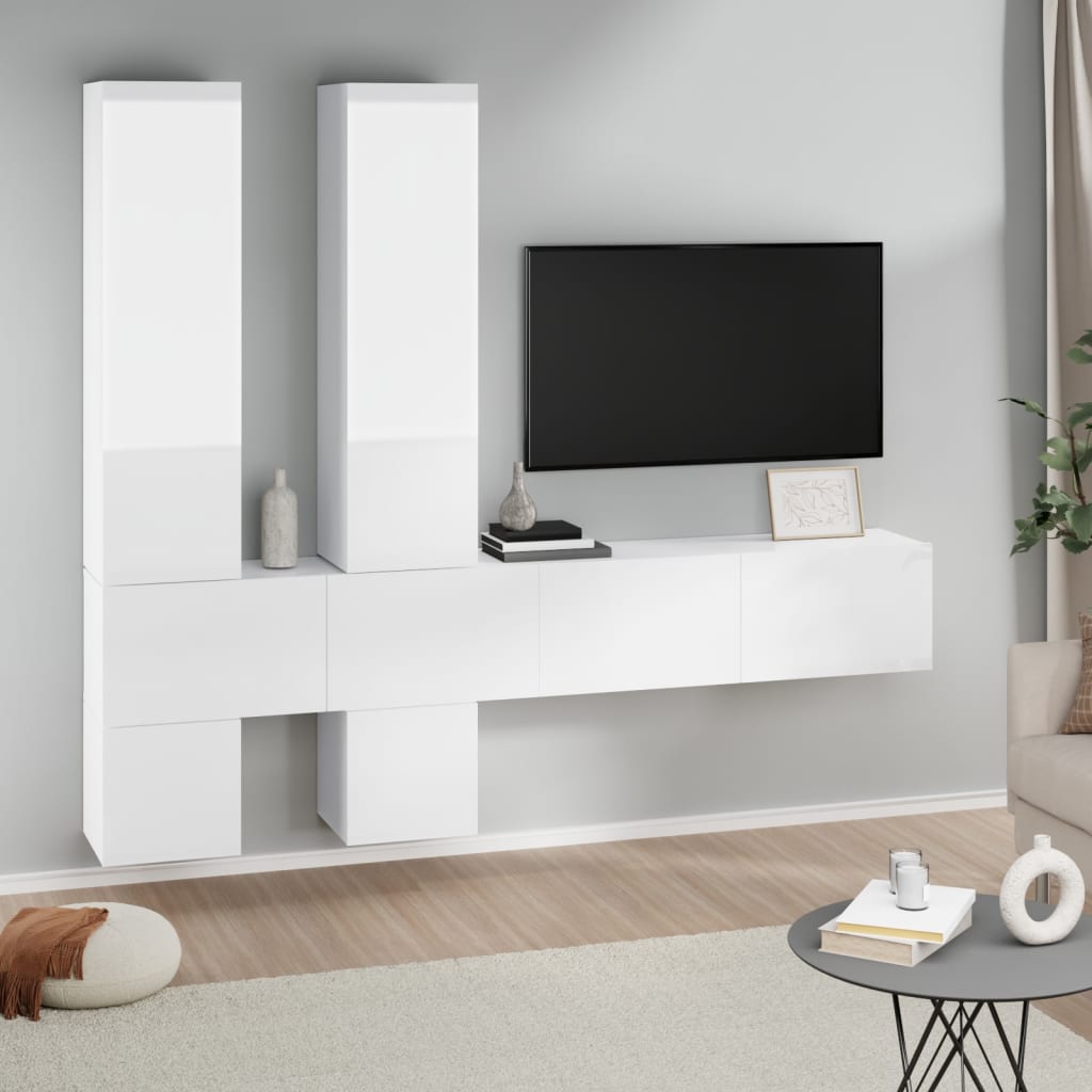 vidaXL Meuble TV mural Blanc brillant Bois d'ingénierie