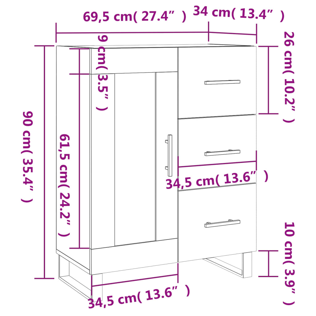 vidaXL Buffet sonoma gris 69,5x34x90 cm bois d'ingénierie