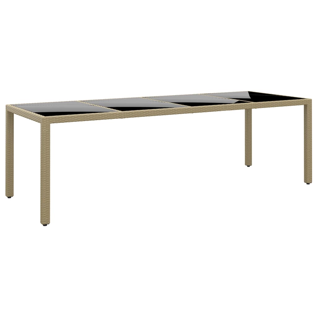 vidaXL Table de jardin avec dessus en verre beige résine tressée