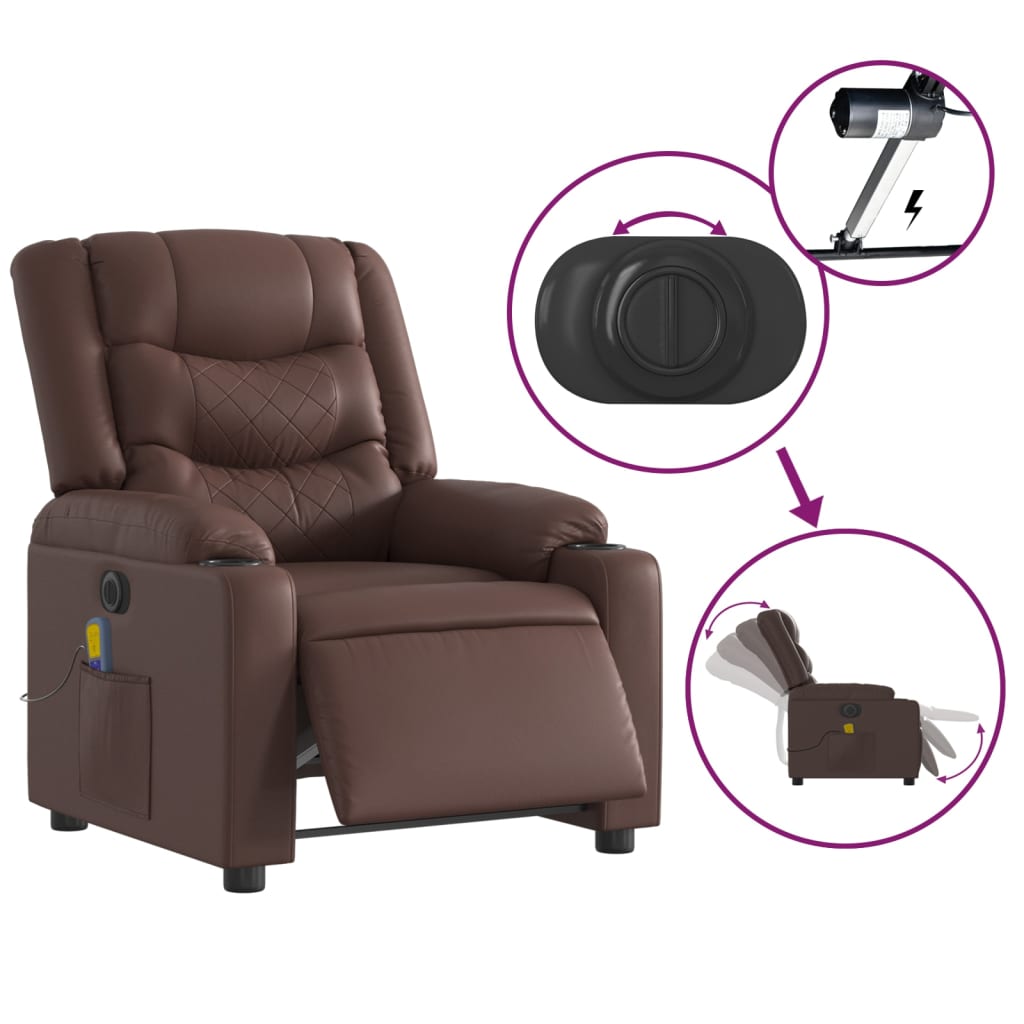 vidaXL Fauteuil de massage inclinable électrique marron similicuir