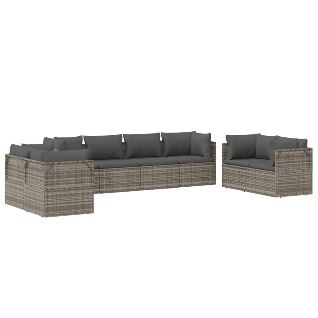 vidaXL Salon de jardin 8 pcs avec coussins Gris Résine tressée