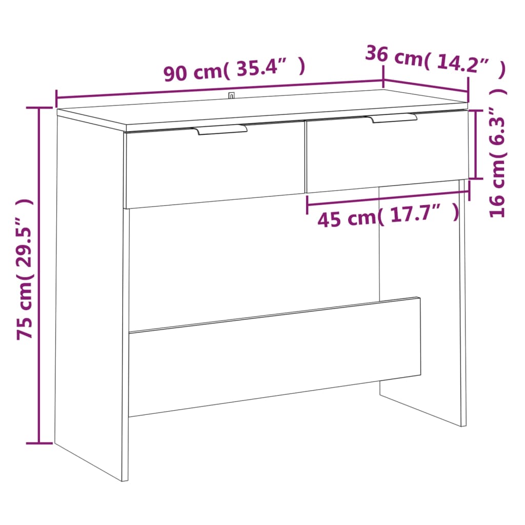 vidaXL Table console Blanc 90x36x75 cm Bois d'ingénierie