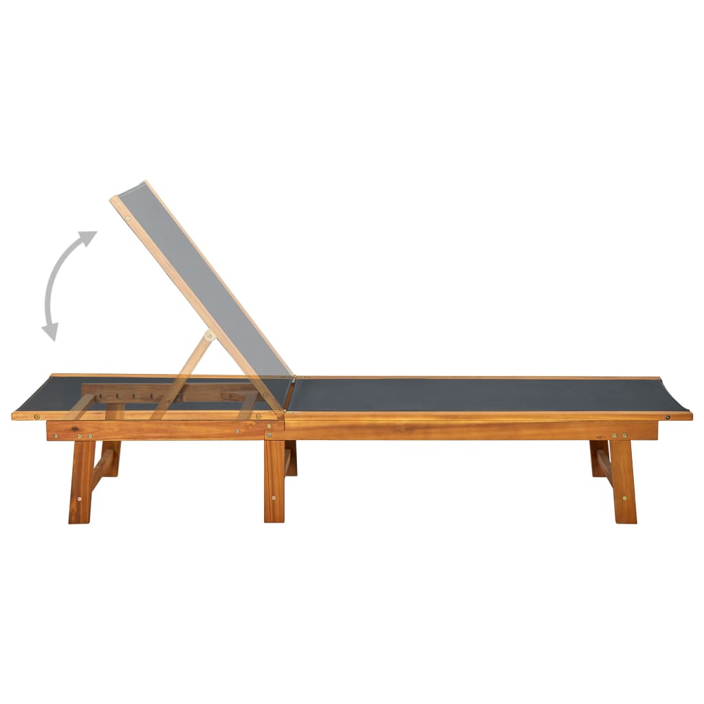 vidaXL Chaise longue avec table Bois d'acacia solide et textilène