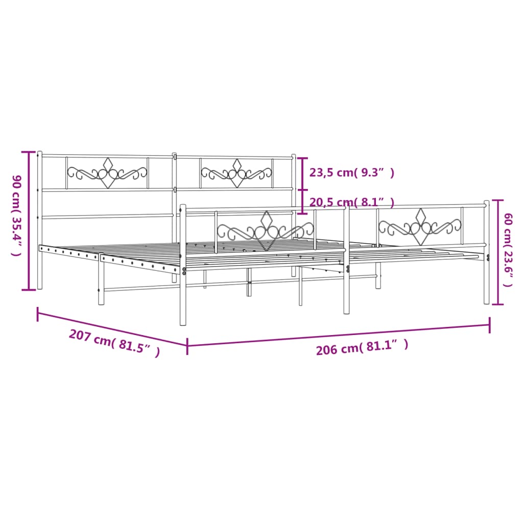 vidaXL Cadre de lit métal sans matelas et pied de lit blanc 200x200 cm