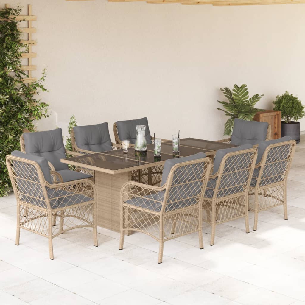 vidaXL Ensemble à manger de jardin et coussins 9 pcs mélange beige