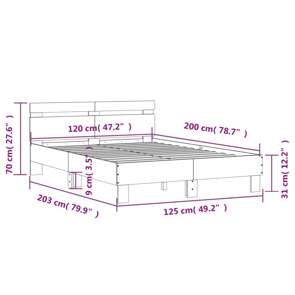 vidaXL Cadre de lit sans matelas sonoma gris 120x200 cm