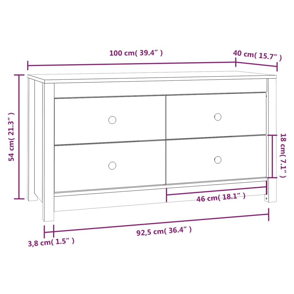 vidaXL Armoire latérale 100x40x54 cm Bois de pin massif