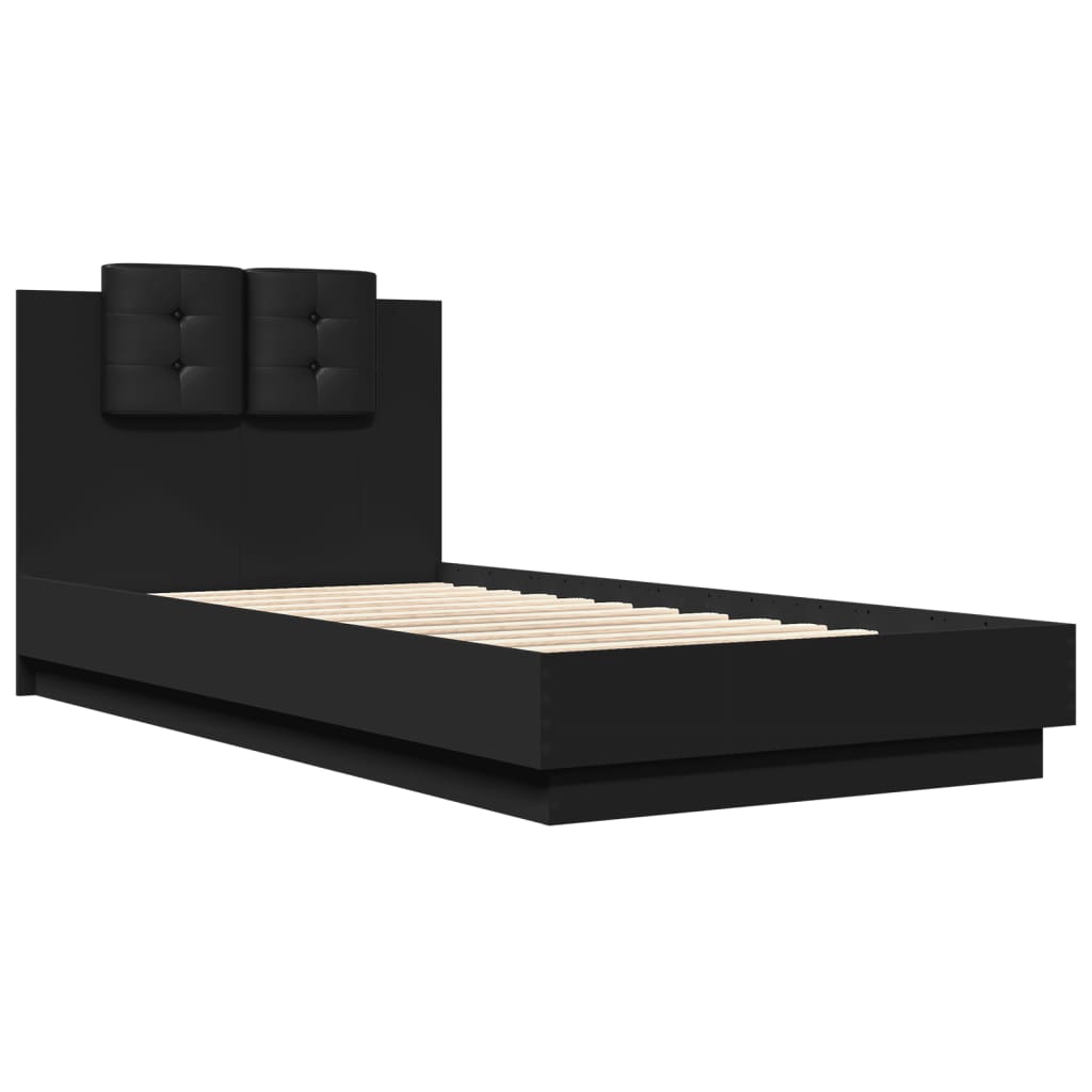 vidaXL Cadre de lit avec tête de lit et lumières LED noir 90x190 cm