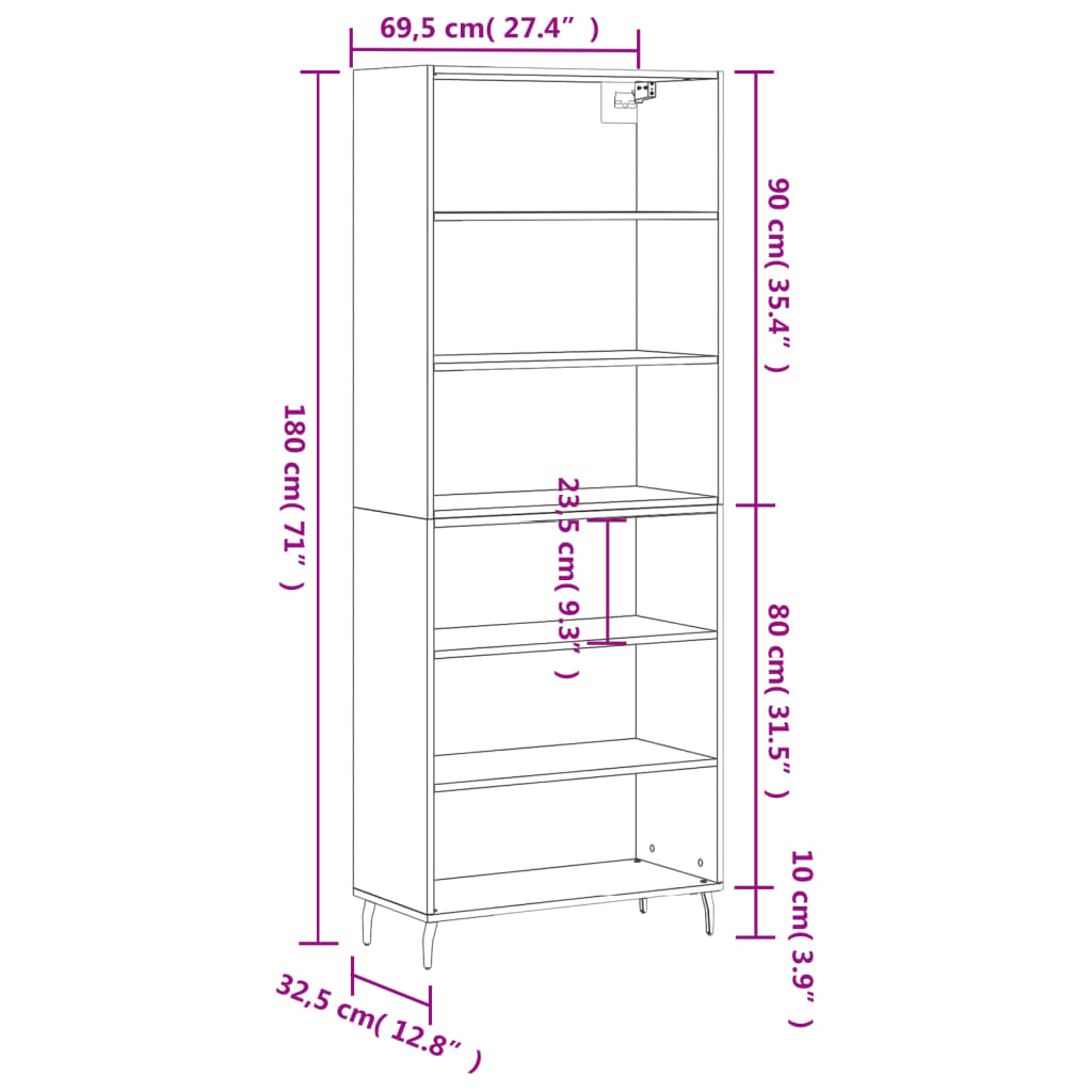 vidaXL Buffet blanc 69,5x32,5x180 cm bois d'ingénierie