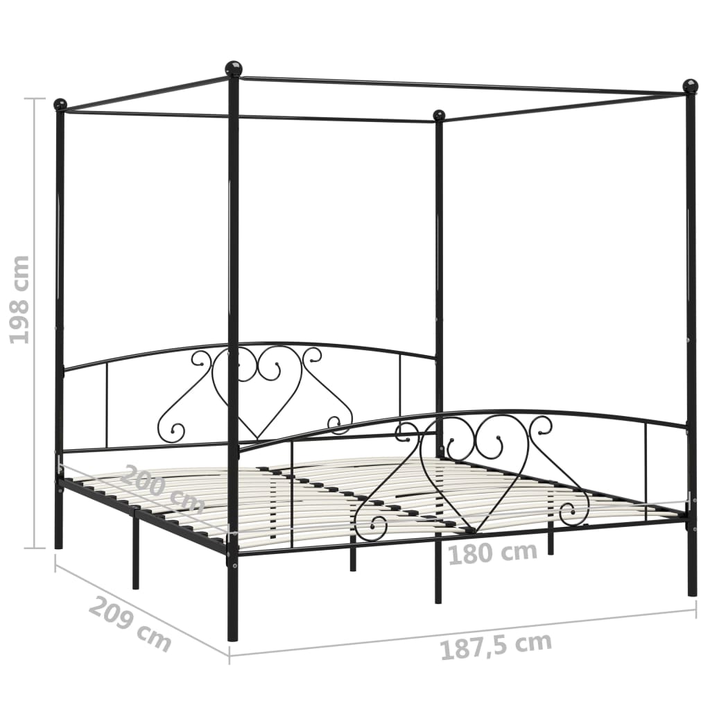 vidaXL Cadre de lit à baldaquin Noir Métal 180 x 200 cm