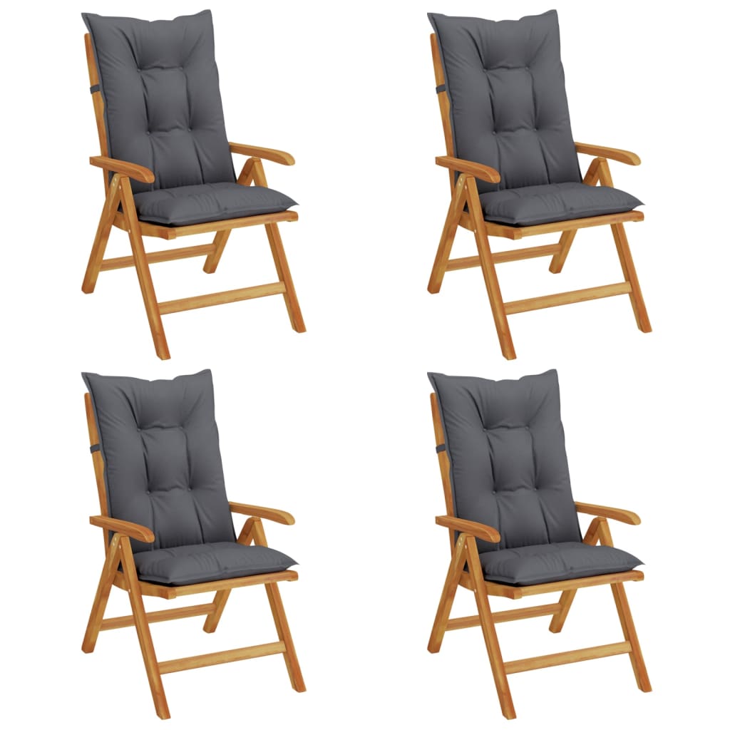 vidaXL Chaises de jardin inclinables lot de 4 et coussins bois teck