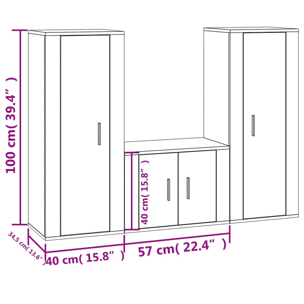 vidaXL Ensemble de meubles TV 3 pcs Blanc Bois d'ingénierie