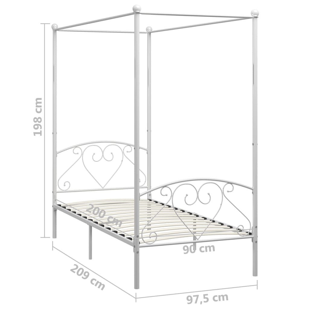 vidaXL Cadre de lit à baldaquin sans matelas blanc métal 90x200 cm