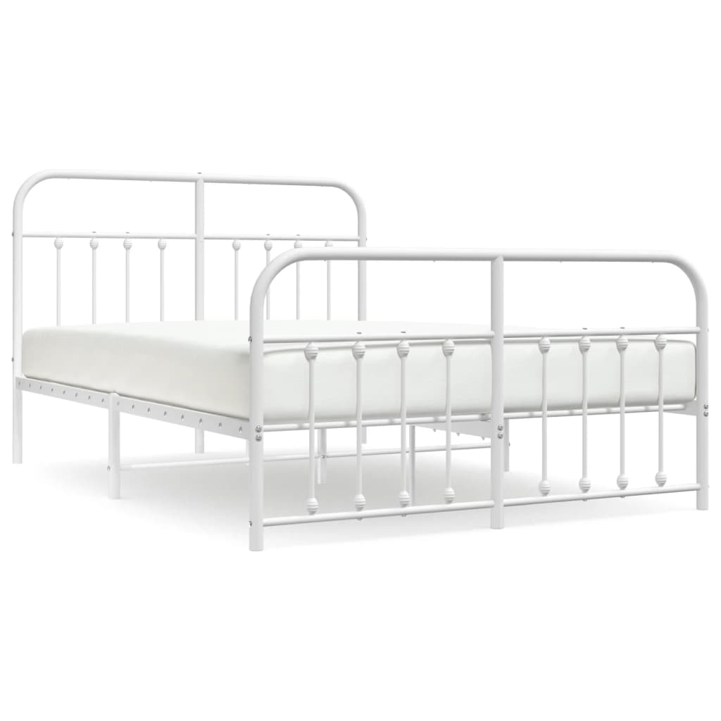 vidaXL Cadre de lit métal sans matelas et pied de lit blanc 135x190 cm