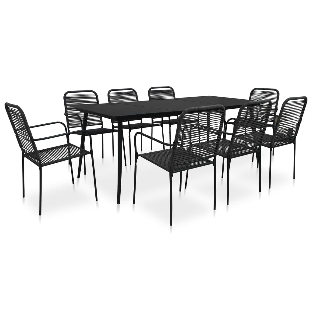 vidaXL Ensemble à manger de jardin 9 pcs Corde en coton et acier Noir