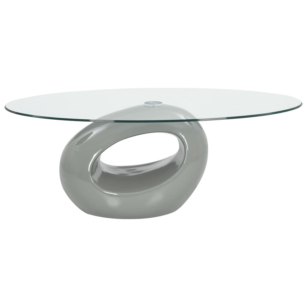 vidaXL Table basse avec dessus de table en verre ovale Gris brillant