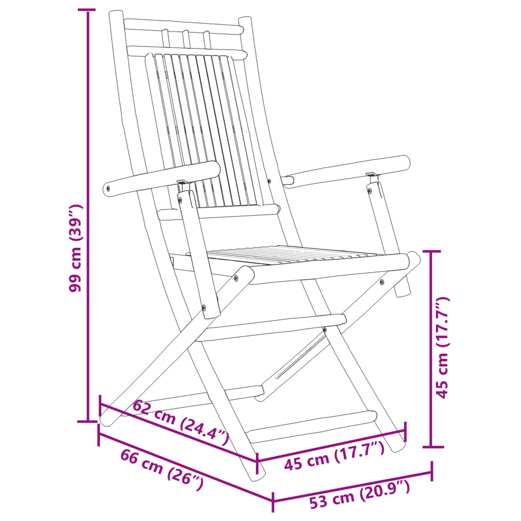 vidaXL Chaises pliables de jardin lot de 2 53x66x99 cm bambou