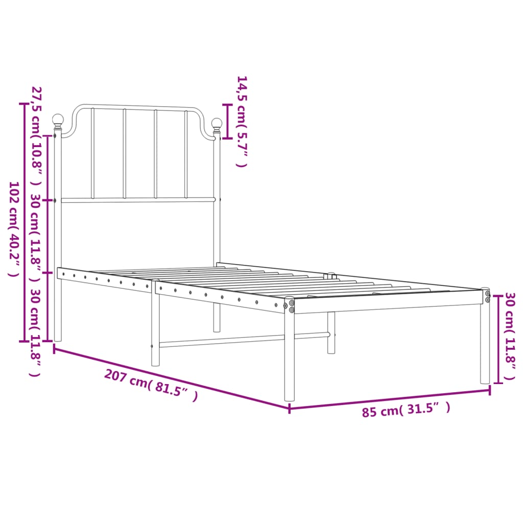 vidaXL Cadre de lit métal sans matelas avec tête de lit blanc 80x200cm