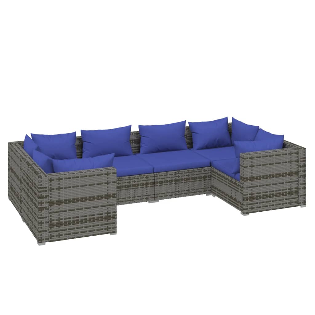 vidaXL Salon de jardin 6 pcs avec coussins résine tressée gris