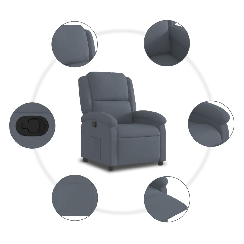 vidaXL Fauteuil inclinable Gris foncé Velours