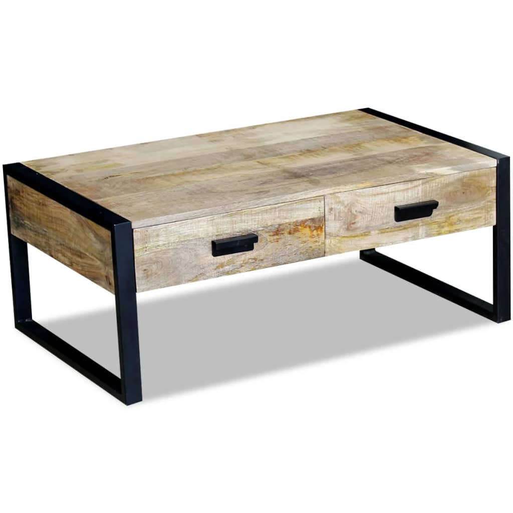 vidaXL Table basse avec 2 tiroirs Bois de manguier massif 100x60x40 cm