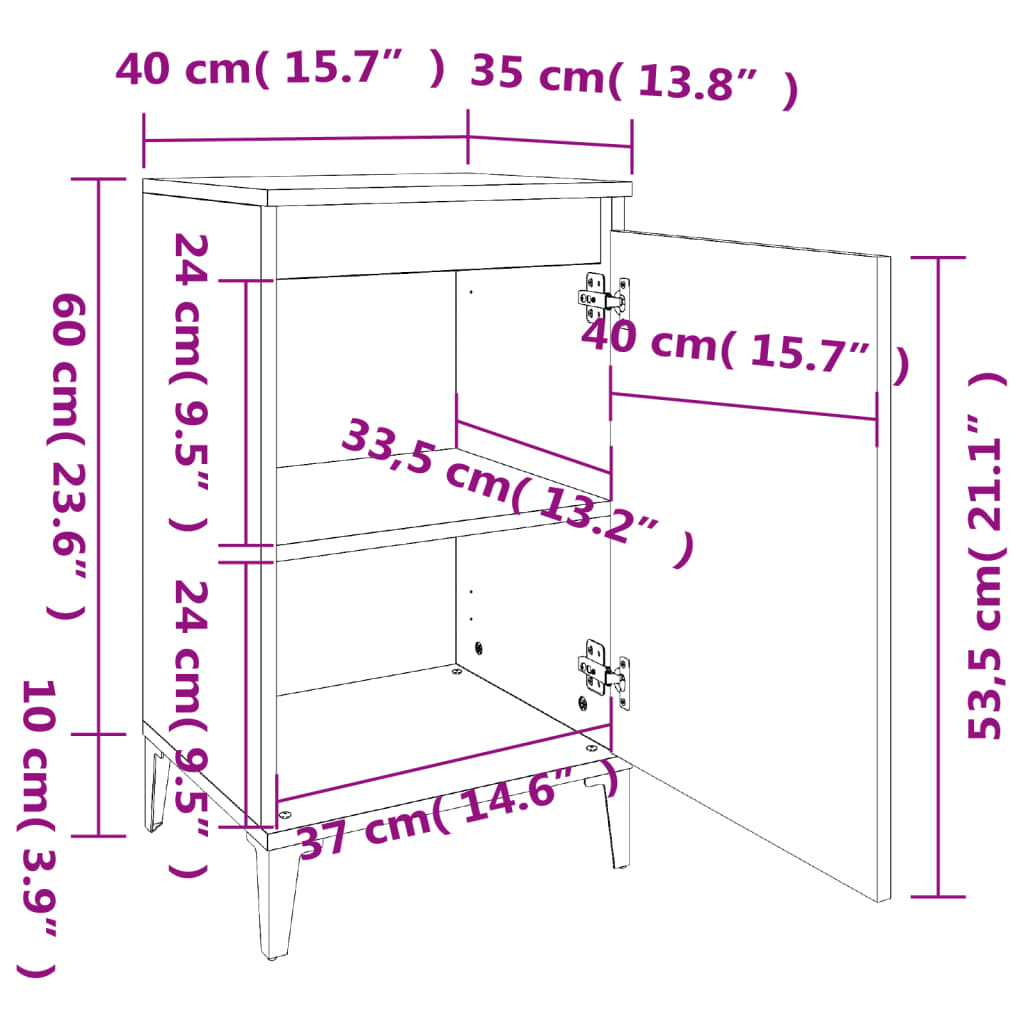 vidaXL Table de chevet chêne marron 40x35x70 cm bois d'ingénierie