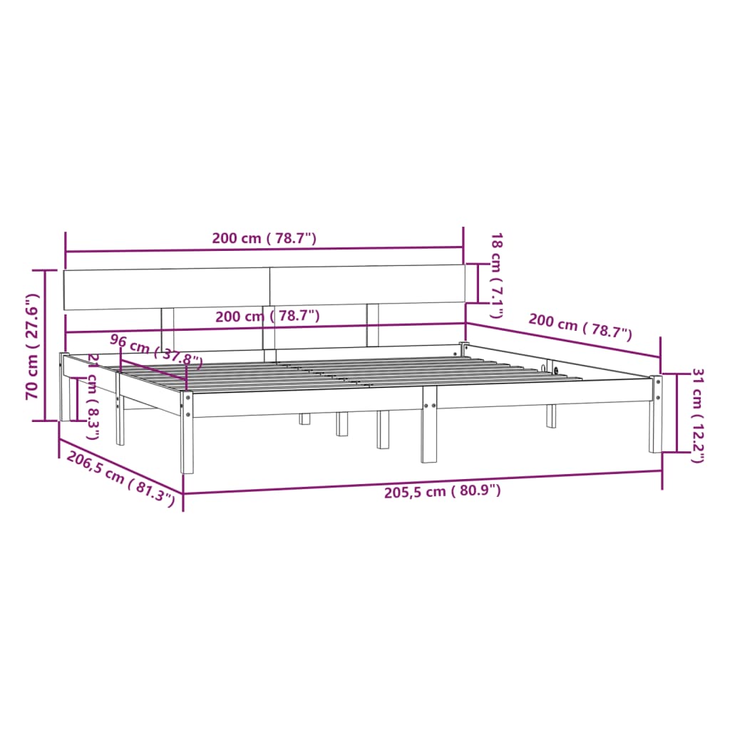 vidaXL Cadre de lit Bois de pin massif 200x200 cm