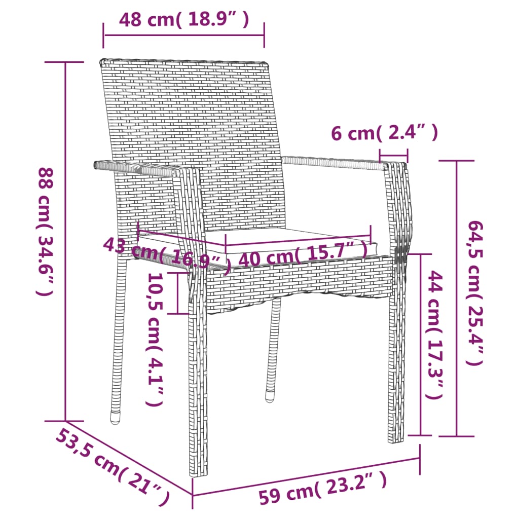 vidaXL Chaises de jardin 2 pcs avec coussins Résine tressée Noir