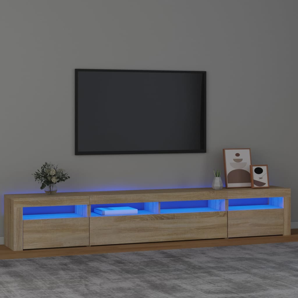 vidaXL Meuble TV avec lumières LED Chêne sonoma 240x35x40 cm