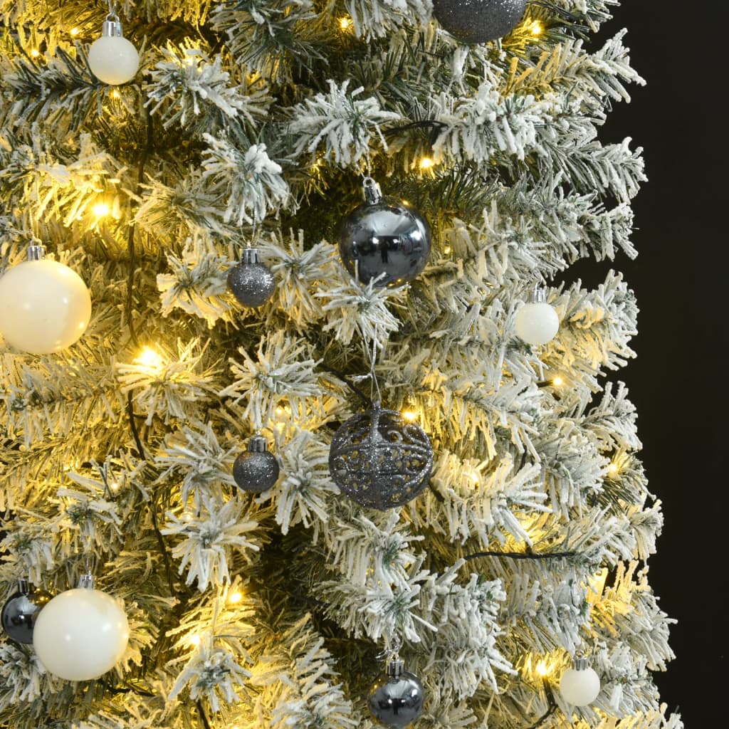 vidaXL Sapin de Noël mince avec 300 LED boules et neige floquée 300 cm
