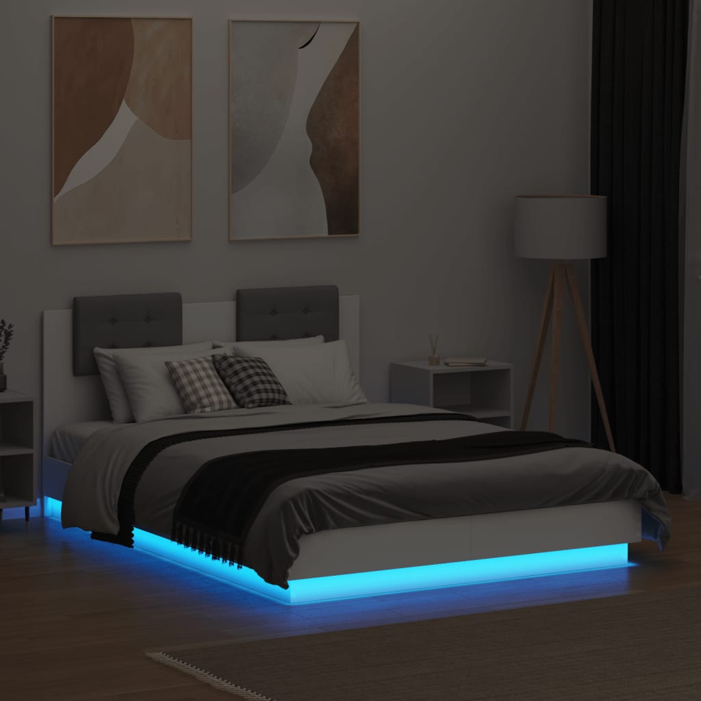 vidaXL Cadre de lit avec tête de lit et lumières LED blanc 140x190 cm