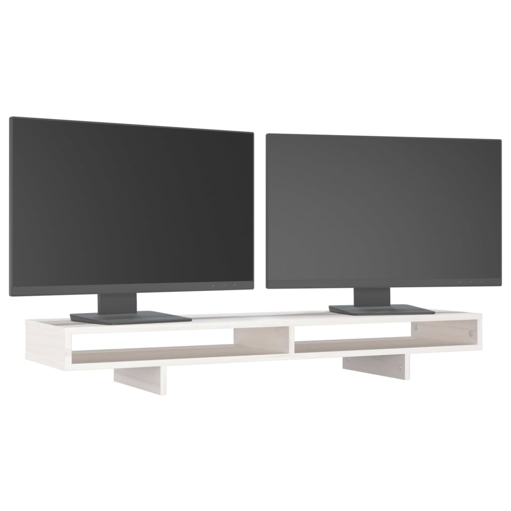 vidaXL Support de moniteur Blanc 100x27x14 cm Bois de pin solide