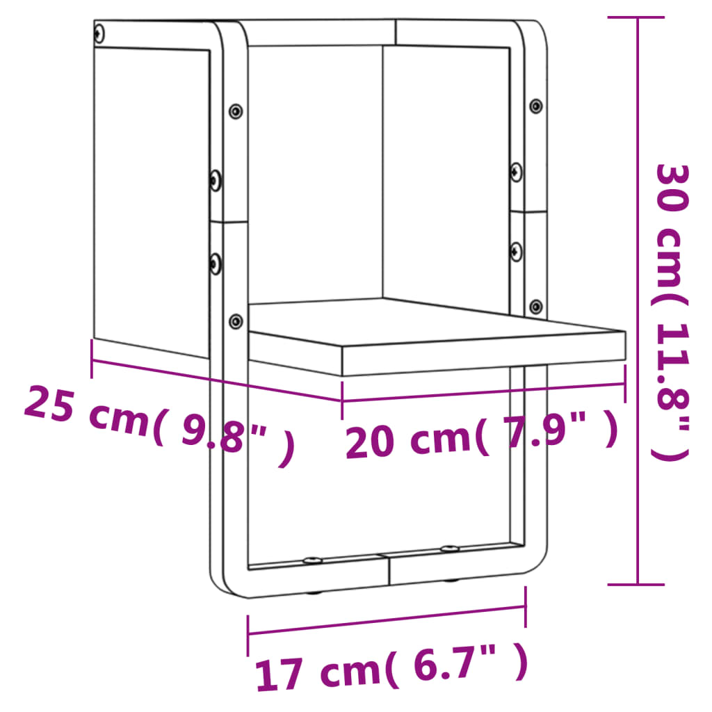 vidaXL Étagère murale avec barre noir 20x25x30 cm