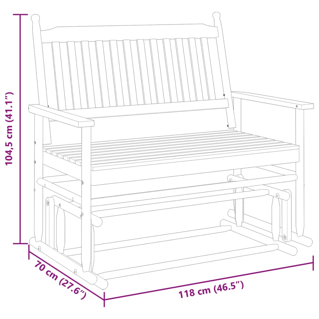 vidaXL Banc balancelle noir 118x70x104,5 cm bois massif de peuplier