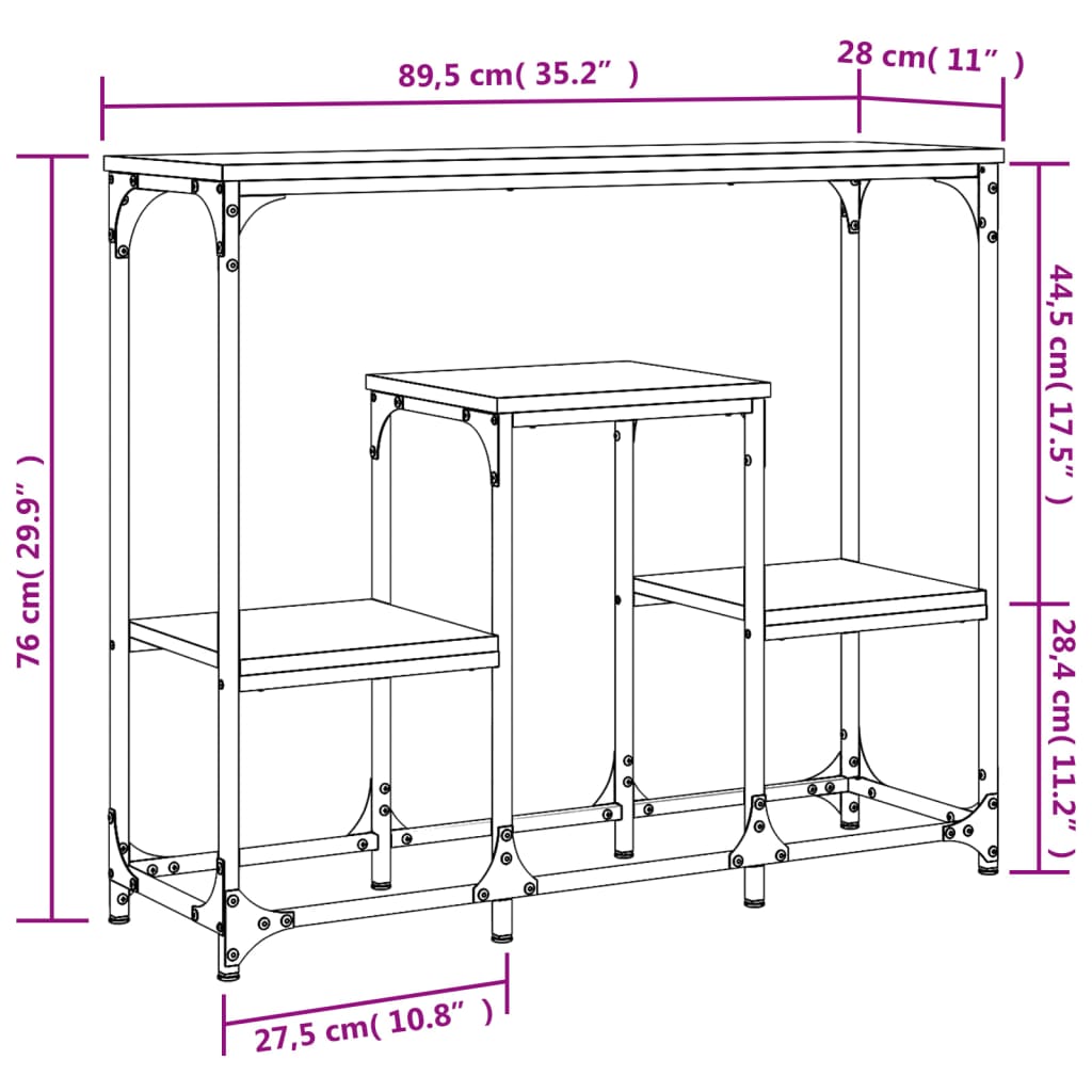 vidaXL Table console chêne marron 89,5x28x76 cm bois d'ingénierie