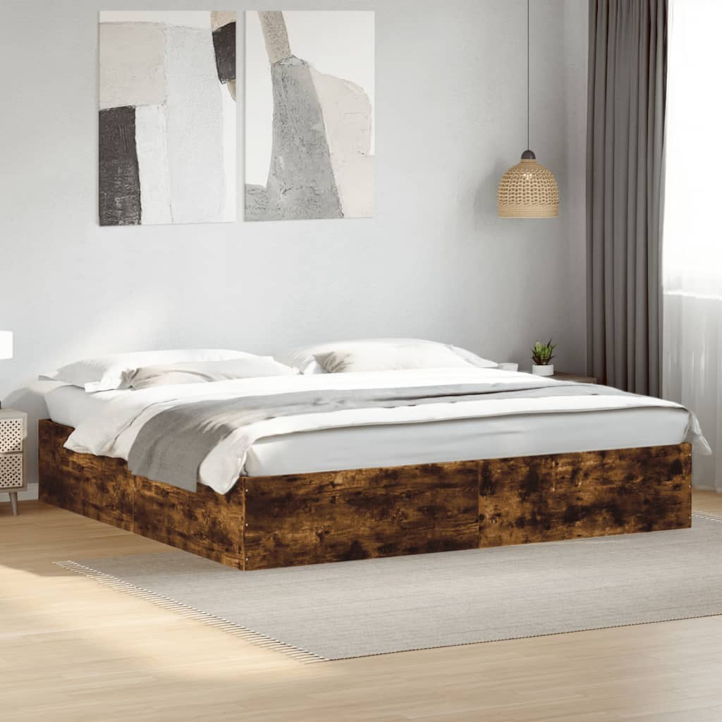 vidaXL Cadre de lit chêne fumé 200x200 cm bois d'ingénierie