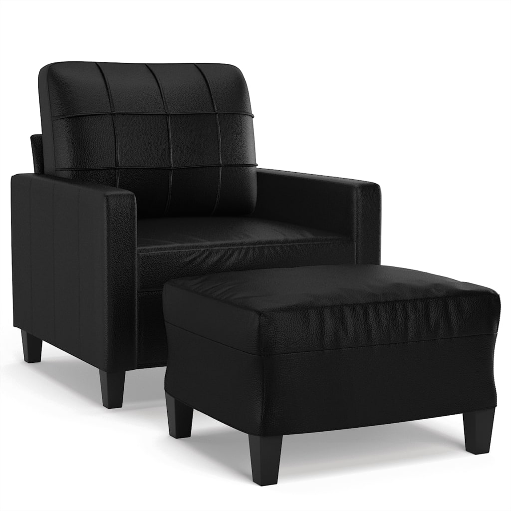 vidaXL Fauteuil avec repose-pied Noir 60 cm Similicuir